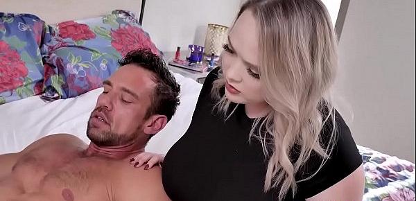  Cara May blowjobs her stepdads mature rod and gives him a titty fuck while her mom watches them!
